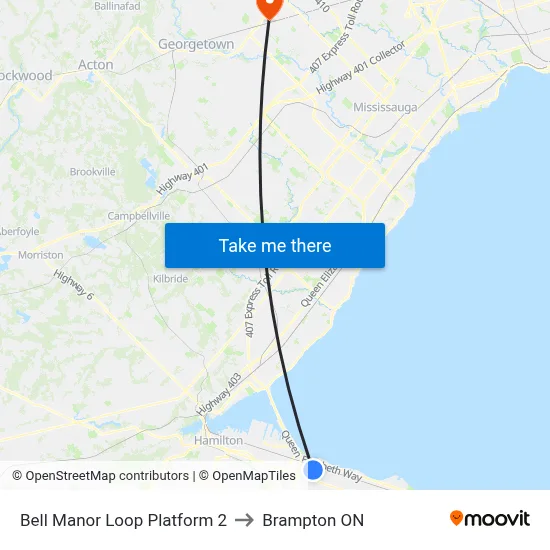 Bell Manor Loop Platform 2 to Brampton ON map