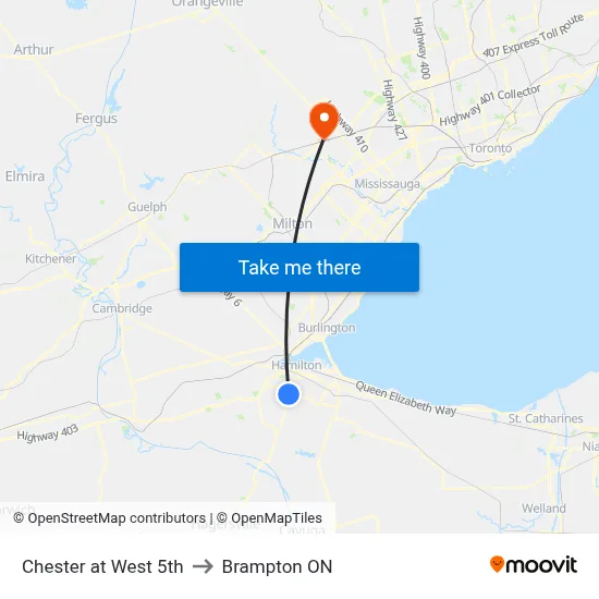 Chester at West 5th to Brampton ON map