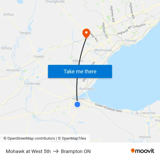 Mohawk at West 5th to Brampton ON map