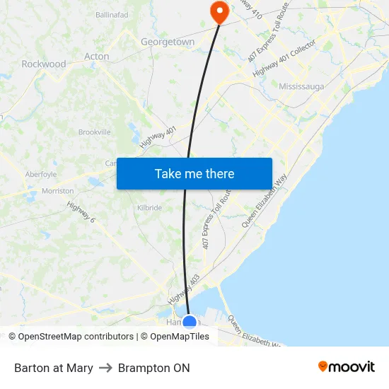 Barton at Mary to Brampton ON map