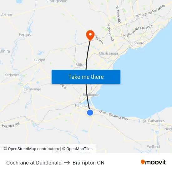 Cochrane at Dundonald to Brampton ON map
