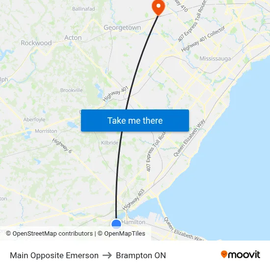 Main Opposite Emerson to Brampton ON map