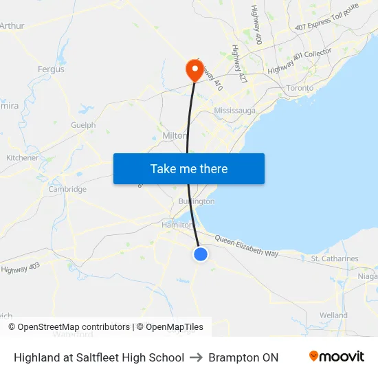 Highland at Saltfleet High School to Brampton ON map