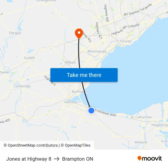 Jones at Highway 8 to Brampton ON map