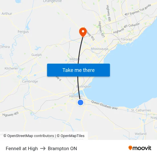 Fennell at High to Brampton ON map