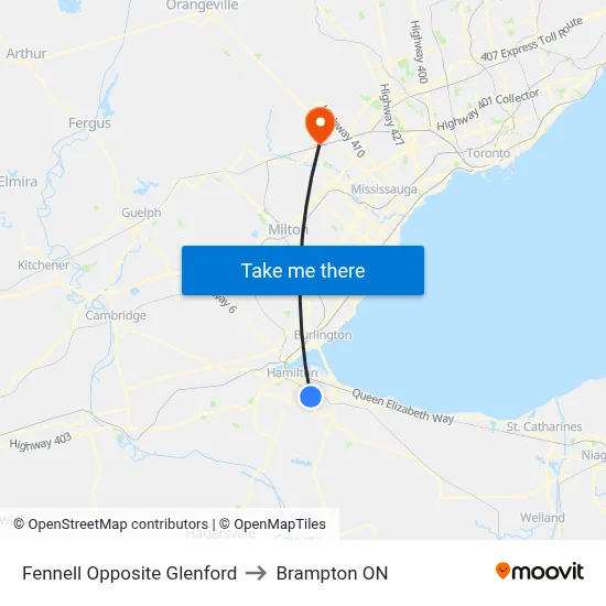 Fennell Opposite Glenford to Brampton ON map