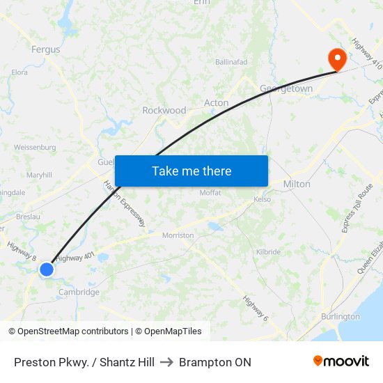 Preston Pkwy. / Shantz Hill to Brampton ON map