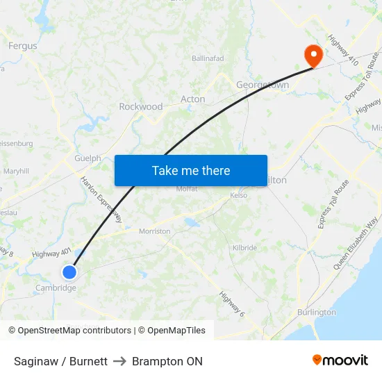 Saginaw / Burnett to Brampton ON map