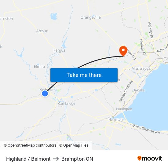Highland / Belmont to Brampton ON map