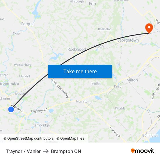 Traynor / Vanier to Brampton ON map