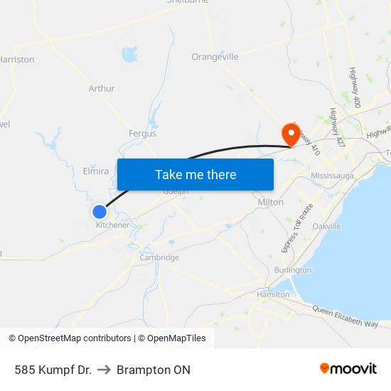 585 Kumpf Dr. to Brampton ON map