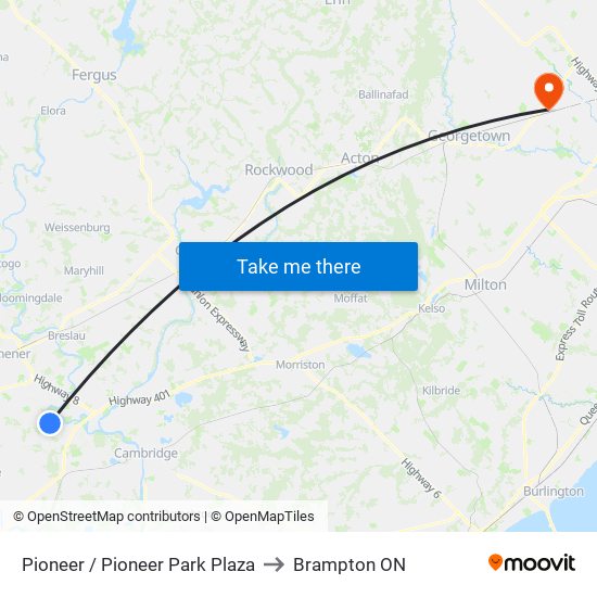 Pioneer / Pioneer Park Plaza to Brampton ON map