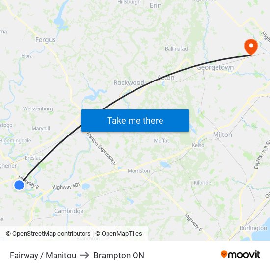 Fairway / Manitou to Brampton ON map