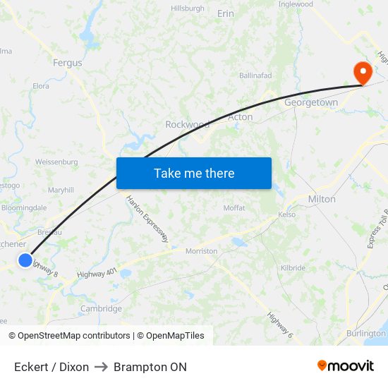 Eckert / Dixon to Brampton ON map