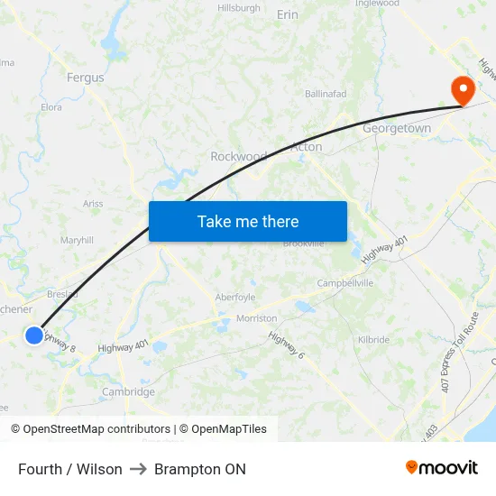 Fourth / Wilson to Brampton ON map