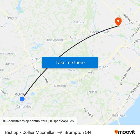 Bishop / Collier Macmillan to Brampton ON map