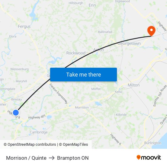 Morrison / Quinte to Brampton ON map