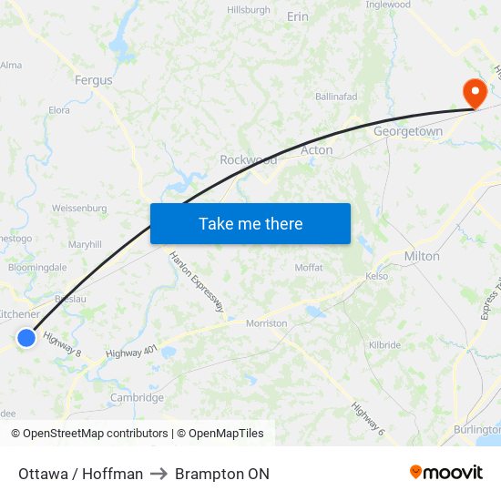 Ottawa / Hoffman to Brampton ON map