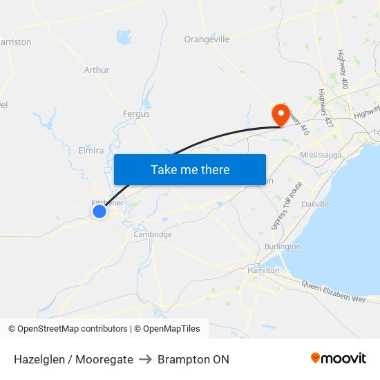 Hazelglen / Mooregate to Brampton ON map