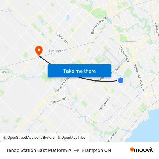 Tahoe Station East Platform A to Brampton ON map