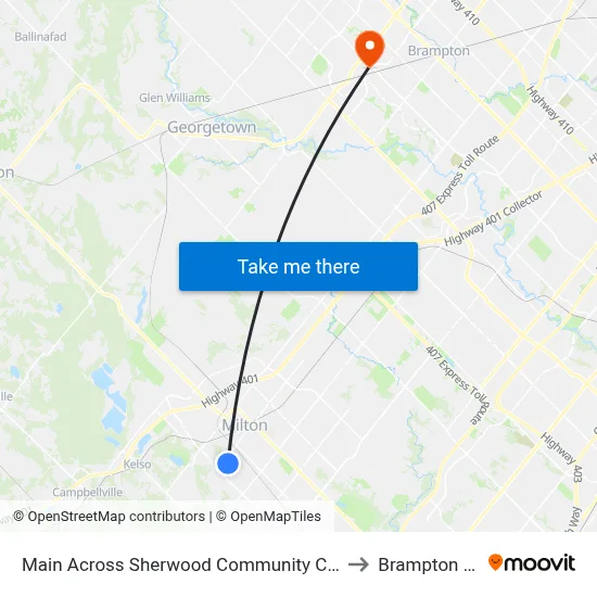 Main Across Sherwood Community Centre to Brampton ON map