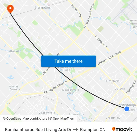 Burnhamthorpe Rd at Living Arts Dr to Brampton ON map