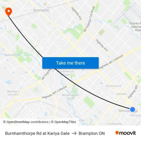 Burnhamthorpe Rd at Kariya Gate to Brampton ON map