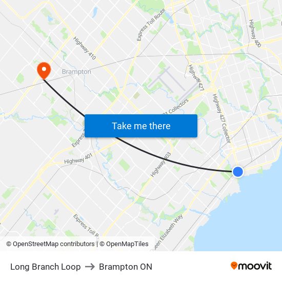 Long Branch Loop to Brampton ON map