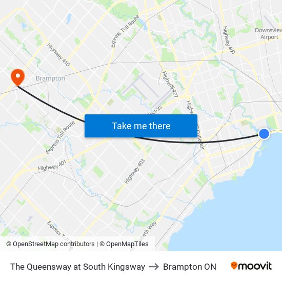 The Queensway at South Kingsway to Brampton ON map