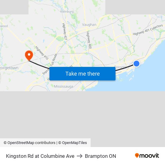 Kingston Rd at Columbine Ave to Brampton ON map