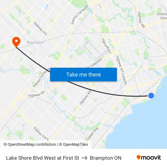 Lake Shore Blvd West at First St to Brampton ON map