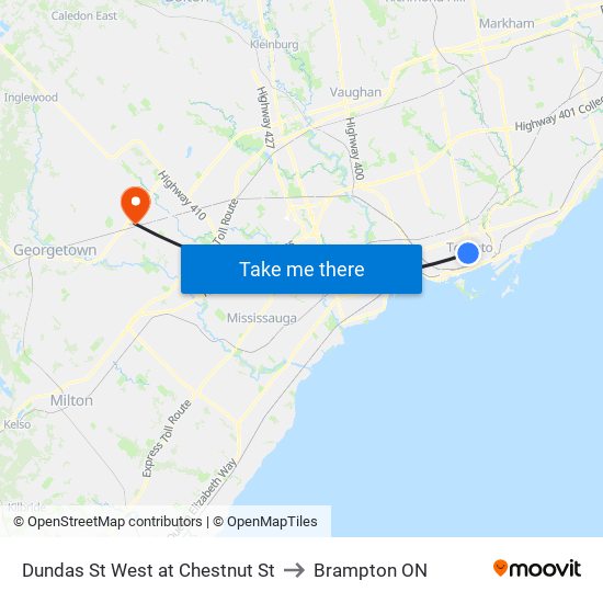 Dundas St West at Chestnut St to Brampton ON map