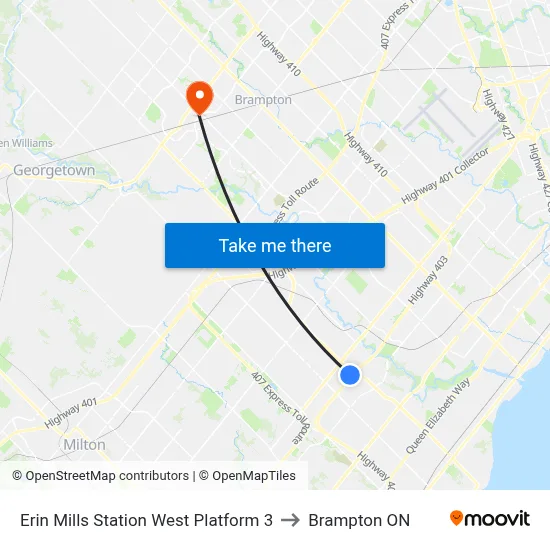 Erin Mills Station West Platform 3 to Brampton ON map