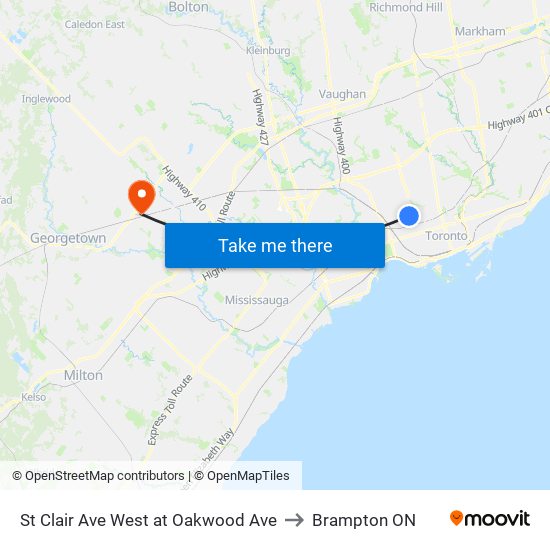 St Clair Ave West at Oakwood Ave to Brampton ON map