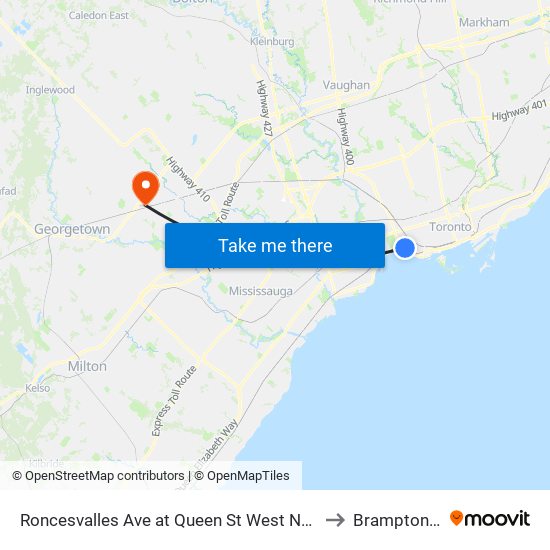Roncesvalles Ave at Queen St West North Side to Brampton ON map