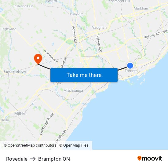 Rosedale to Brampton ON map