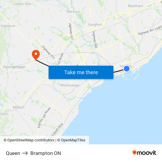 Queen to Brampton ON map