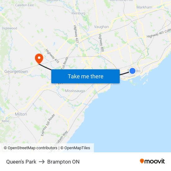 Queen's Park to Brampton ON map