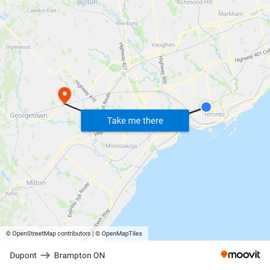 Dupont to Brampton ON map