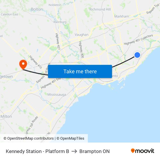 Kennedy Station - Platform B to Brampton ON map