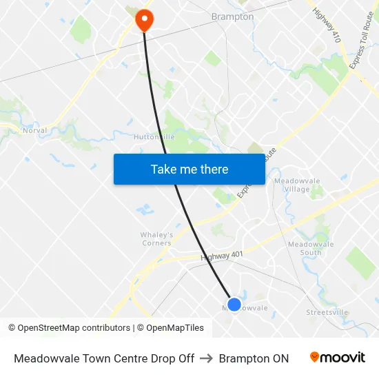Meadowvale Town Centre Drop Off to Brampton ON map