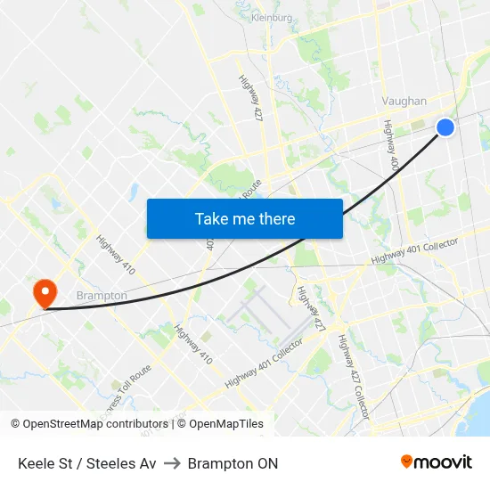 Keele St / Steeles Av to Brampton ON map