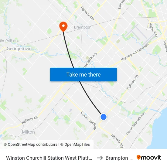 Winston Churchill Station West Platform 4 to Brampton ON map