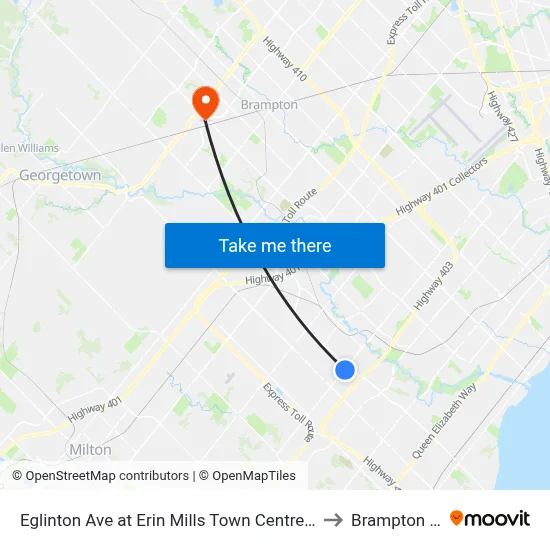 Eglinton Ave at Erin Mills Town Centre South to Brampton ON map