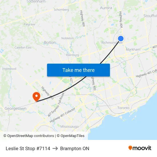 Leslie St Stop #7114 to Brampton ON map