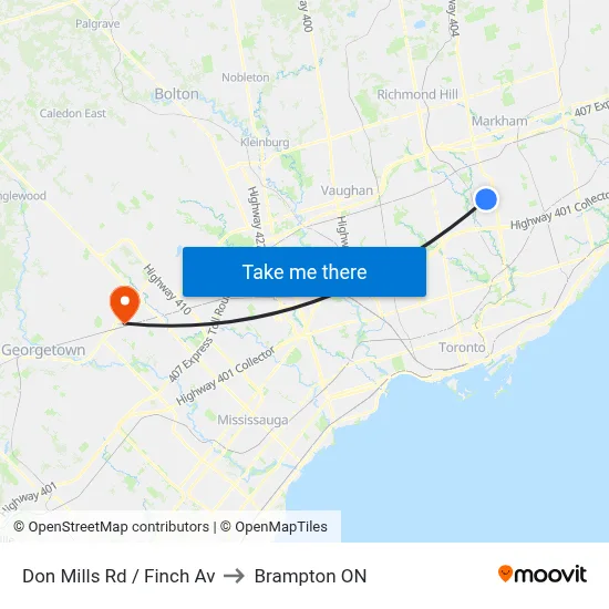 Don Mills Rd / Finch Av to Brampton ON map