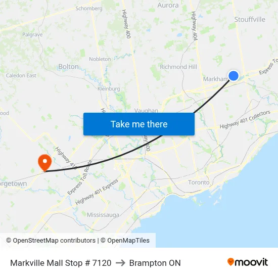 Markville Mall Stop # 7120 to Brampton ON map