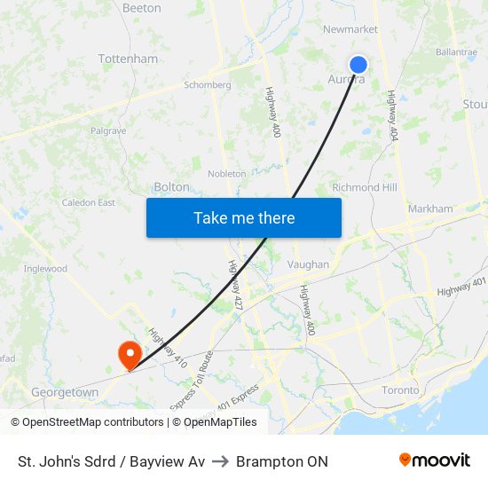 St. John's Sdrd / Bayview Av to Brampton ON map