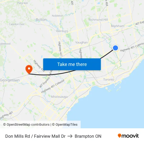 Don Mills Rd / Fairview Mall Dr to Brampton ON map
