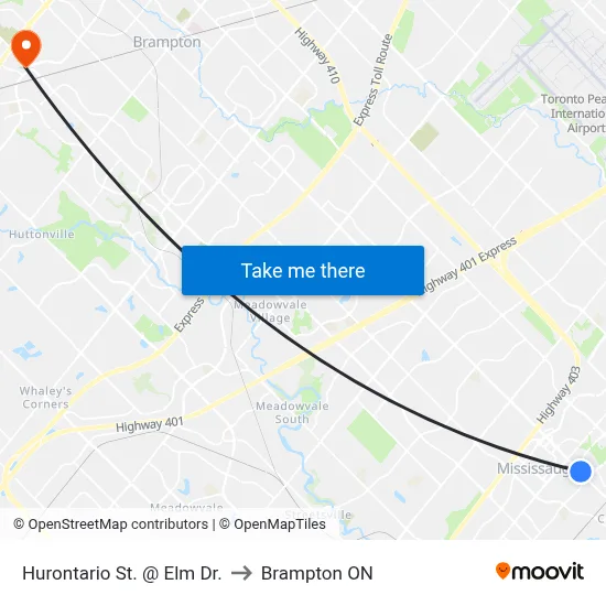 Hurontario St. @ Elm Dr. to Brampton ON map